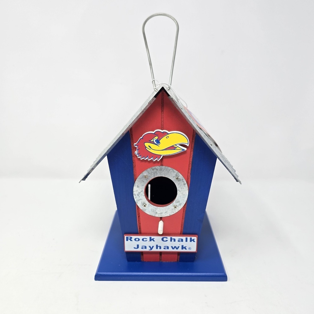 Kansas Jayhawks KU Wood Birdhouse Hanna's Handiworks NCAA Rock Chalk Blue Red